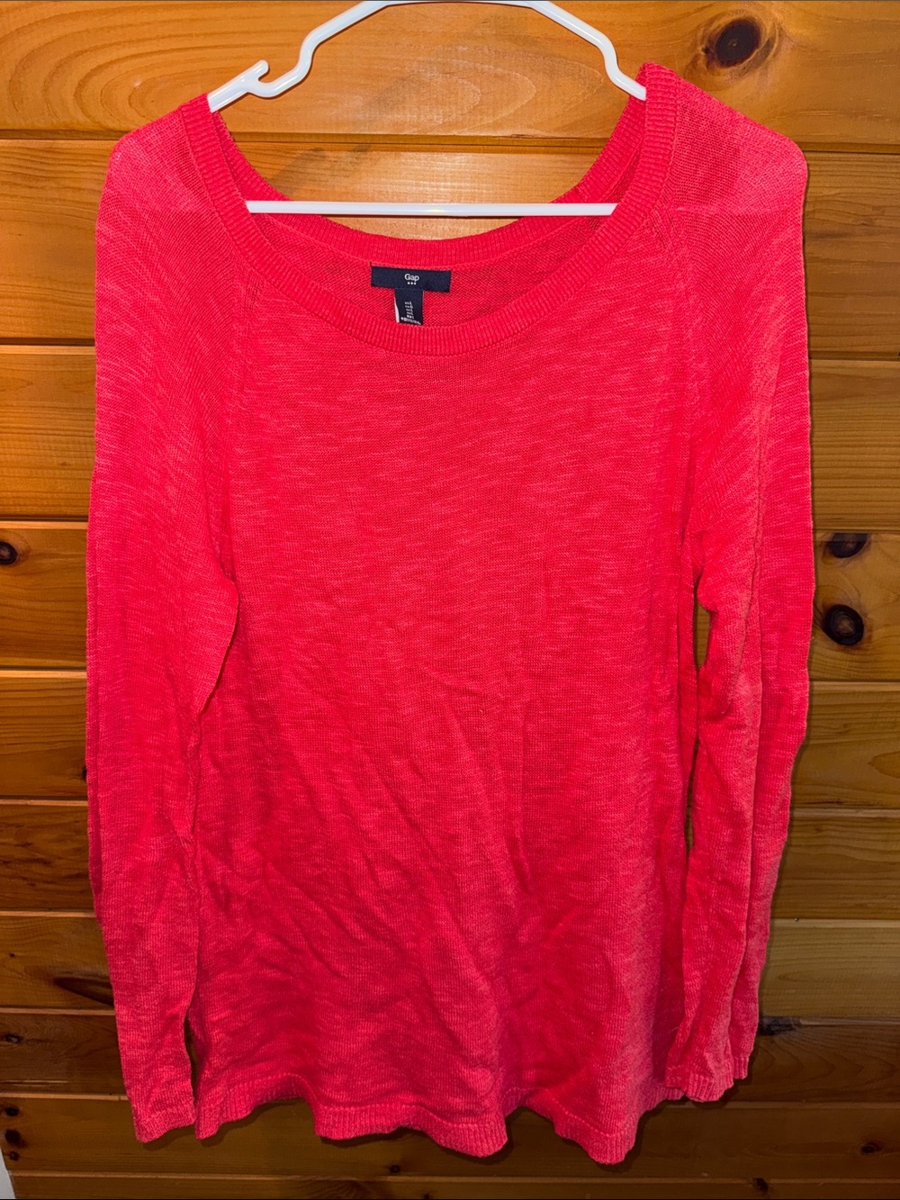 GAP Women's Bright Coral Crewneck Long-Sleeve Top